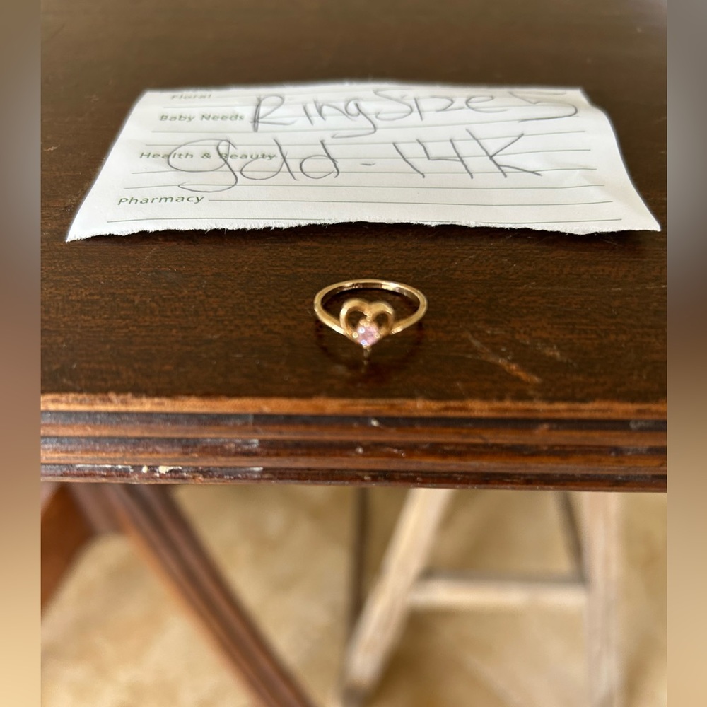 Vintage Gold Heart Ring with Pink Stone